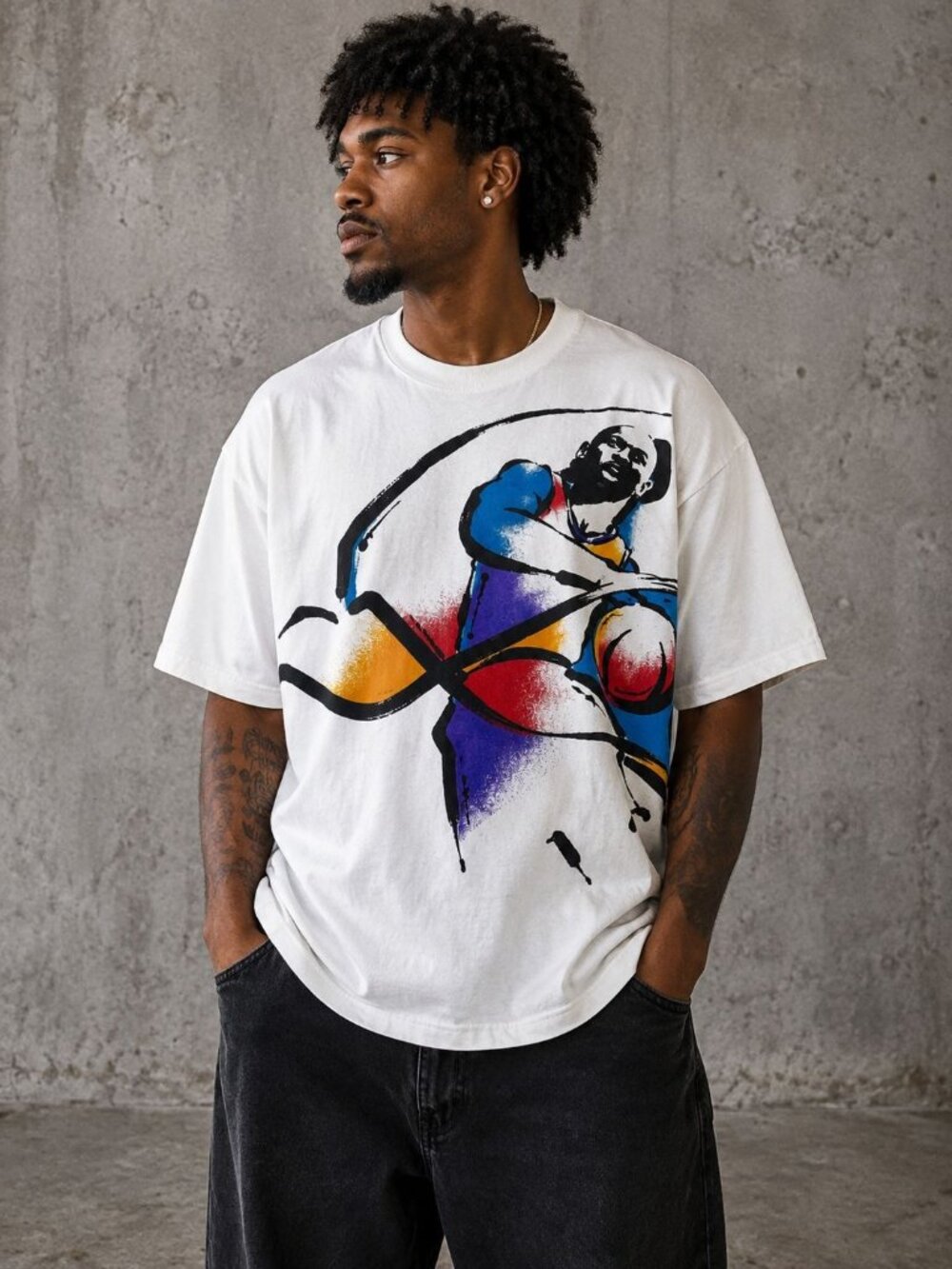 Vintage 90s Nike Michael Jordan T Shirt XL Single Stitch Abstract Art Double Sid